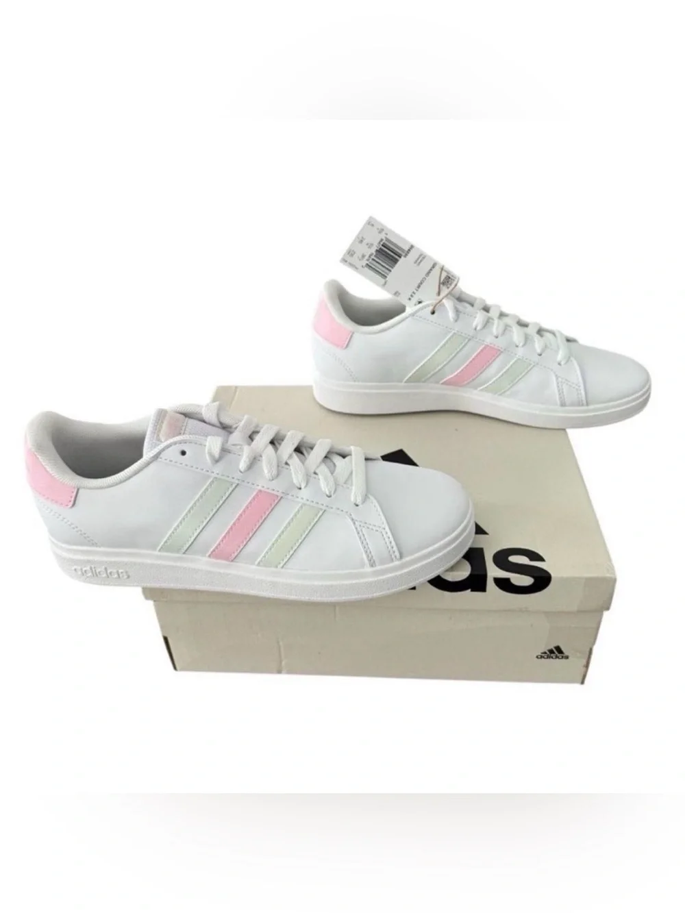 NWT Adidas Grand Court 2.0 K Pastel Sneakers White Pink Youth 6 Fits Women 7.5